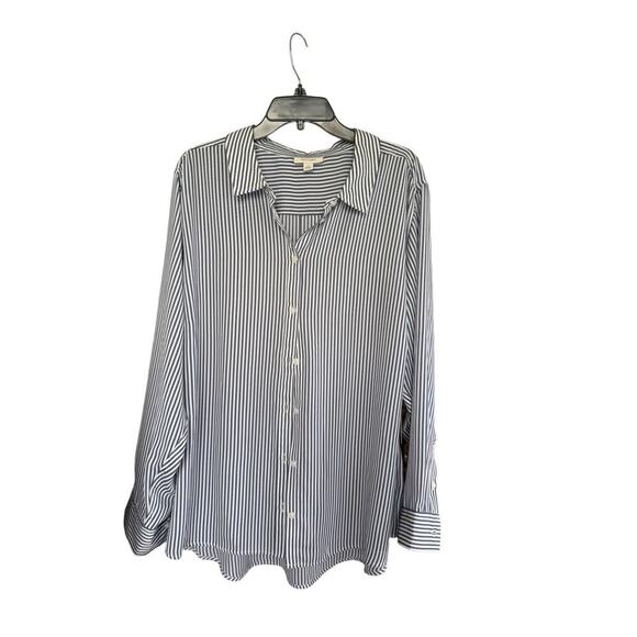 On 34th Women's Button-Front stripped Crepe Shirt Size 3X In Bijou Blue Combo. - Picture 8 of 14